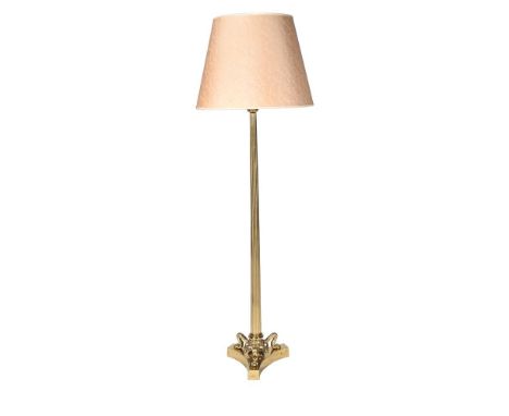A VICTORIAN LARGE BRASS COLUMNAR STANDARD LAMP IN REGENCY STYLE, SECOND HALF 19TH CENTURY 185cm high (including shade)  Prove