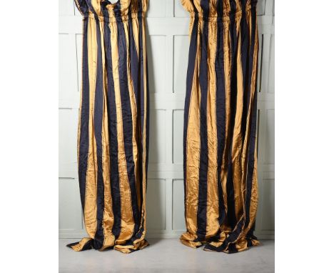 TWO BLACK AND GOLD SILK SHOW CURTAINS DESIGNED AND SUPPLIED BY ANOUSKA HEMPEL Lined and interlined, over floor length,  each 