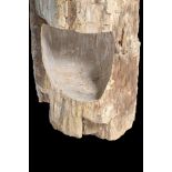 A CARVED AND PART POLISHED PETRIFIED WOOD SINK OR FOUNTAIN BASE