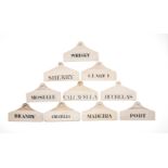TEN VARIOUS ENGLISH POTTERY AND CREAMWARE WINE/BIN LABELS INCLUDING FIVE WEDGWOOD EXAMPLES