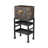 A JAPANNED CABINET ON STAND, 19TH CENTURY