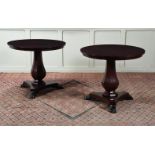 A PAIR OF REPRODUCTION REGENCY STYLE MAHOGANY PEDESTAL TABLES