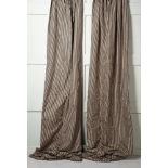 SEVEN PAIRS OF BLACK AND GOLD STRIPED SILK CURTAINS