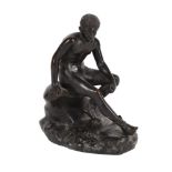 AFTER THE ANTIQUE, A BRONZE FIGURE OF THE SEATED HERMES, 20TH CENTURY