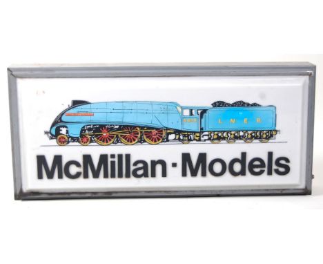 Advertising box base for restoration, front to read McMillan Models and has an image of a LNER A4 Locomotive, lighting/wiring