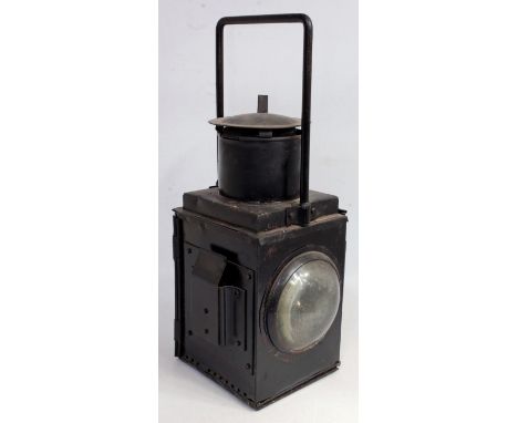 BR period white train tail lamp together with black goods brake van side lamp, missing red insert lens, both with reservoir a