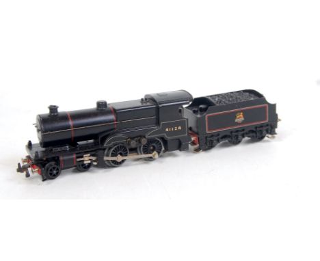 A Trix Twin Railway BR black 4-4-0 Compound engine and tender No. 41128, double lined tender, driving  wheels loose and requi
