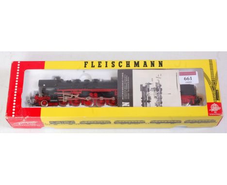 A Fleischmann H0 ref 4175 DB black 2-10-0 engine and tender with instructions (G-BG)