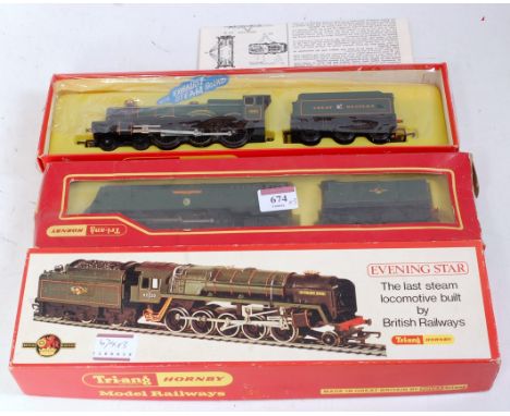 Triang Hornby R356S 'Winston Churchill' engine and tender (G-BP), R759 GWR green 'Albert Hall' engine and tender still with s