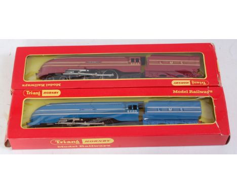 Triang Hornby R864 LMS blue/silver streamlined engine and tender 'Coronation' (G-BP) and a similar R871 LMS red/gold 'King Ge