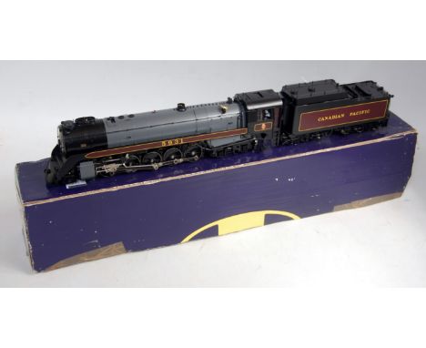 Sunset models brass 2-10-4 "Selkirk" type engine and tender finished in Canadian Pacific/grey maroon 3-rail running
