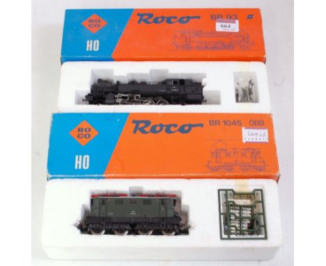 A Roco H0 ref 04122C DB black class BR93 2-8-2 steam tank engine (NM-BNM) and sold with Roco ref 43530 OBB green class BR1045