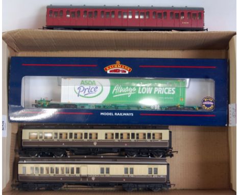 Mixed collection of rolling stock, Bachmann 37-303 intermodal bogie wagon with 45' 'Asda' containers x2 (M-BM) BR red suburba