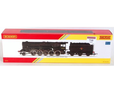 A Hornby Railroad R3274 BR late crest class 9F Crosti Boiler engine and tender with instructions and DCC ready (M-BM)