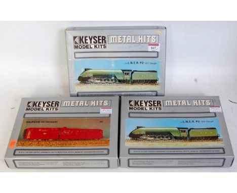 3 Keyser whitemetal locomotive kits, 2"00" to make LNER P2 class engine and tender (not checked), and 'H0' to make Baureike (