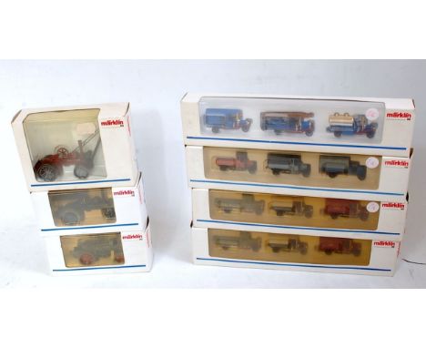 Seven Marklin HO boxed vintage vehicles, 1886, 2 x 1888, 1891, 1895, 1897 and 1899, all (near M) (B near M)