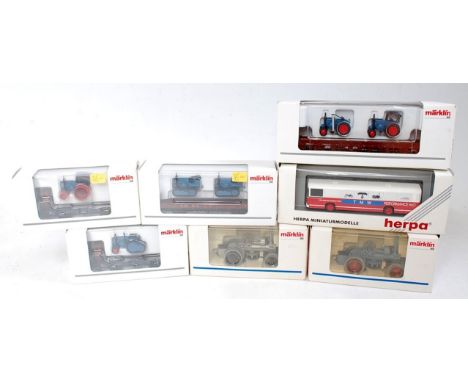 Seven Marklin/Herpa HO boxed items, Herpa Museum coach 142618, Marklin agricultural tractors etc, 1896, 1897, 46064, 46363, 4