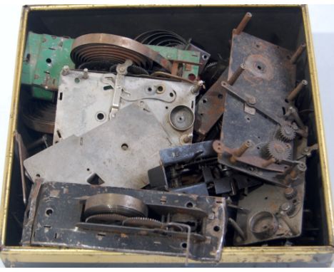 One box containing a quantity of various clock work and electric motor spares, to include Hornby and others