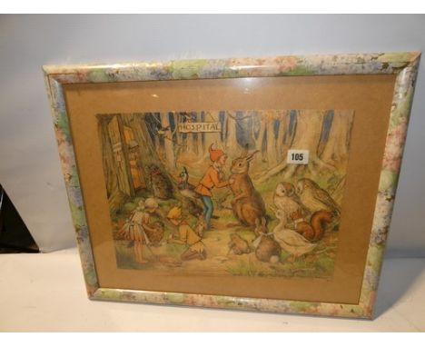 A selection of pictures including a colour print of The Animal Hospital after Margaret W. Tarrant, an 1880's chromo lithograp