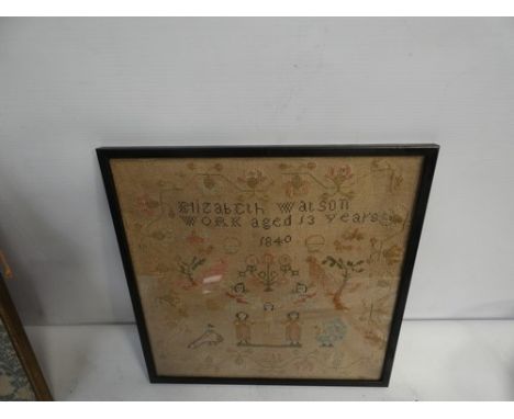 Two samplers and one needlework picture comprising a Victorian sampler by Elizabeth Watson work aged 13 years 1840 depicting 