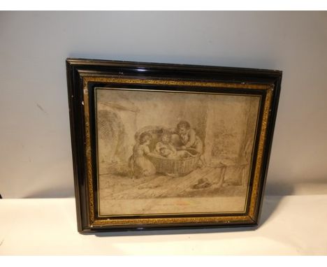 An English rare etching after Morland, Circa 1860 entitled "The Infant Nursery" from the original in the Pofscfsion of Willia