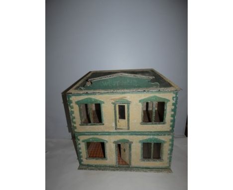 A 20th Century dolls house named West Mead in cream paint with green painted flush edging with panelled front door, door to f