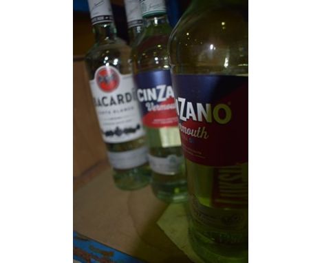 2 x 75cl bottles of Cinzano Vermouth, 2 x 700ml bottles of Bacardi white rum and 1 x 700ml bottle of Bacardi 4 year-old rum (