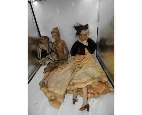 Six assorted 20th Century French boudoir dolls in various outfits and four boudoir style shoulder plate dolls, with painted f