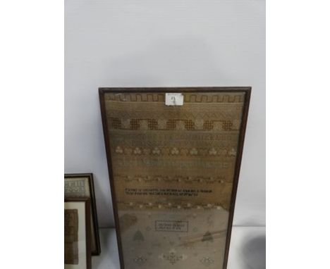 Six George II, Edward VII and Victorian samplers including one sampler by Ann Clanvill 1791 with alphabet and prayer motif, (