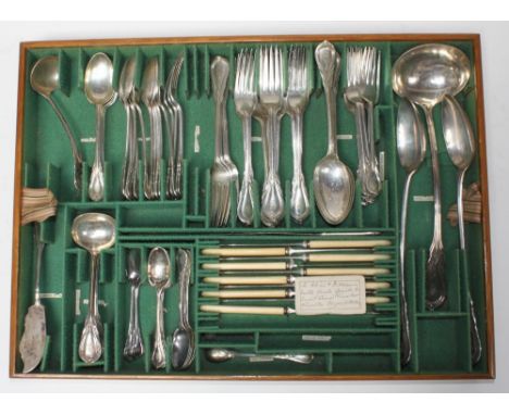 A 19th century oak cutlery chest, with two lift-out baize-lined trays, together with a part-service of silver-plated flatware