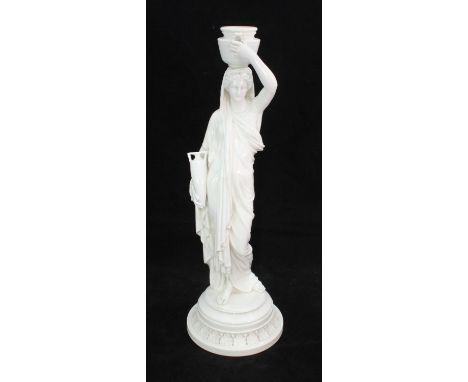 Royal Worcester porcelain figural table lamp in the Grecian style modelled as a Classical maiden carrying an amphora vase, 60