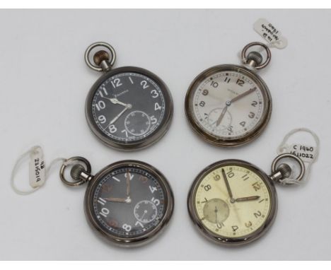 Four assorted open-faced military pocket watches comprising an example by Moeris, a Doxa and a Helvetia etc. all with broad a
