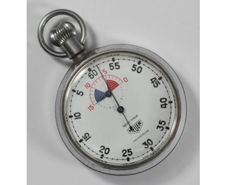 A Heuer Yacht-Timer white metal cased stopwatch, with white dial, Arabic numerals, red and blue lined subsidiary dial, 5.5cm 