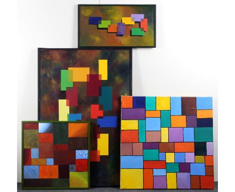 Alan Murphy (British 1929-2014)/Abstract Geometric Blocks in Colour/signed verso/oil on board, 140cm x 95cm/and three others 