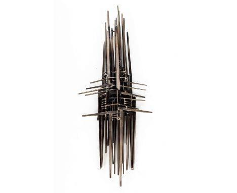 20th Century School/Abstract Sculpture/etched signature CES 76/oxidised metal, 41cm high