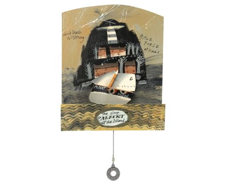 John Maltby (British, born 1936)/The Sloop Albert off the Island/signed verso/painted wood automaton, 31cm high x 25cm wide C