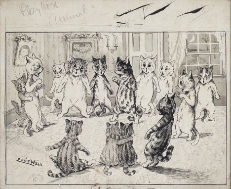 Louis Wain (British 1860-1939)/Preliminary sketch for Playbox Annual/pen and ink, 22cm x 30cm
