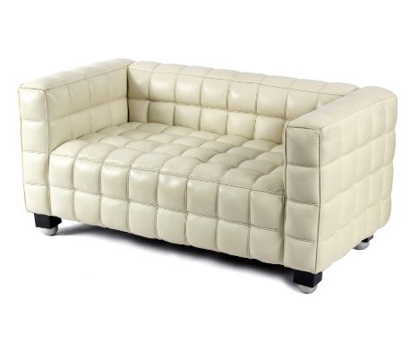 After Josef Hoffmann, Kubus, a modern two-seater sofa button upholstered in white leather, 147cm wide   Condition Report:  Sl