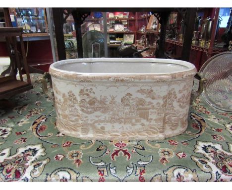 A 20th Century Satsuma style ceramic wine cooler with ormolu handles, 55cm long