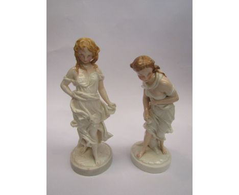 Two Worcester porcelain figures of females in flowing dresses, 29cm and 25cm tall
