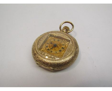 A lady's 14k fob watch with square face, enamel dial 