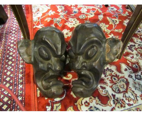 A pair of 19th Century wooden Grotesque Architectural heads 