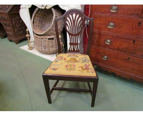 A George III mahogany Chippendale design chair with Chinese pattern embroidered seat