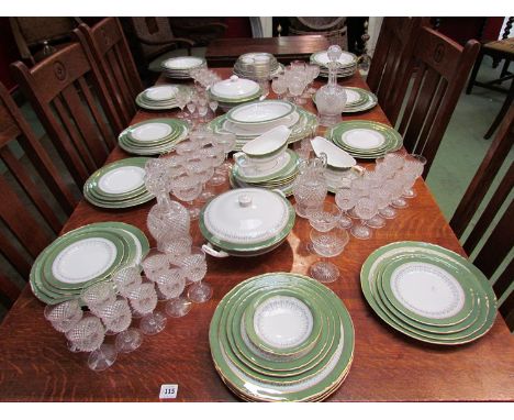 A good quantity of Royal Worcester dinner wares green ground, ''Regency'' pattern,  (84 approx. pieces)