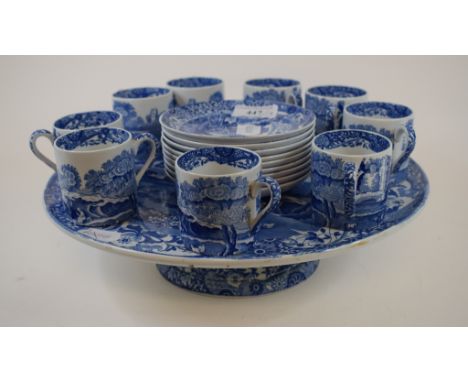 A Copeland Spode Italian pattern cake plate, 31 cm wide, and a set of nine matching coffee cans and saucers (19) Condition re