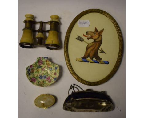 A silver purse, a tartanware box, an enamel jar and cover, and other items (qty) 