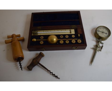 A Sikes hydrometer, cased, assorted cork screws, a Rolleicord camera, cased, and other items (box) 