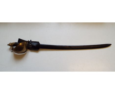 A German sword, with a brass guard and wire bound fishskin grip, with a leather scabbard Condition report Please note that ow