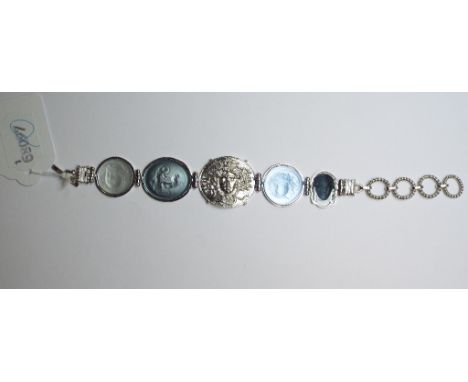A Via Seres sterling silver and glass cameo bracelet, decorated the goddesses Medusa, Nike, Larissa and Athena, boxed