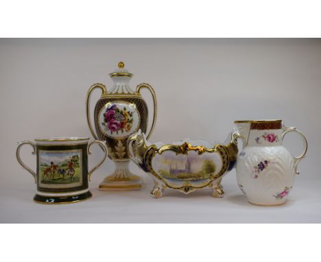 A Spode Masterpieces limited edition two handled porcelain centrepiece, hand decorated a cathedral and a river with boats, 7/